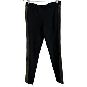 Cache Pants Womens 8 Black Faux Leather Side Panel Stretch Ponte Leggings Luxury